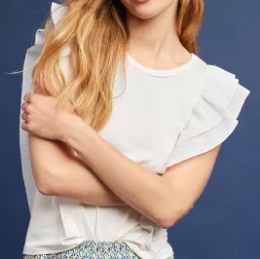 Anthropologie Ella Moss White Cream Flutter Sleeve Sleeveless Blouse Top…